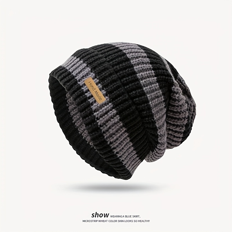 TEMU Bonnet ample à rayures HAND, cadeau de Noël