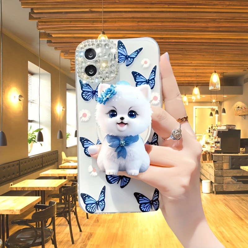 

Support de téléphone de luxe pour chiot en acrylique avec nœud papillon - Support universel étanche pour smartphone, design élégant pour chien, portable et décoratif - Cadeau idéal pour