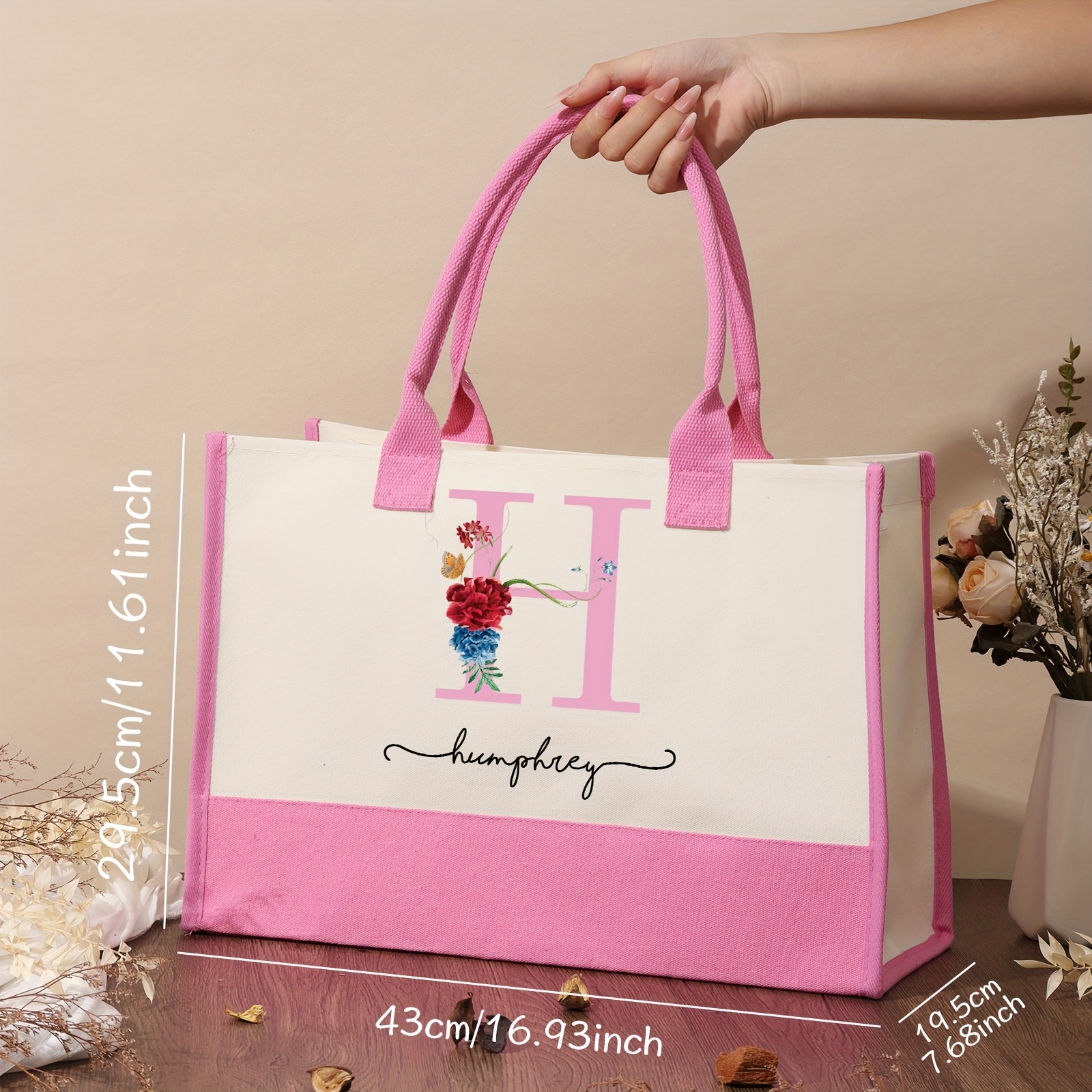 TEMU Custom Letter Tote Bags, Large Capacity Tote Bags, Personalized Bags For, Reusable Shopping Bags, Suitable For Business, Commuting, Christmas,