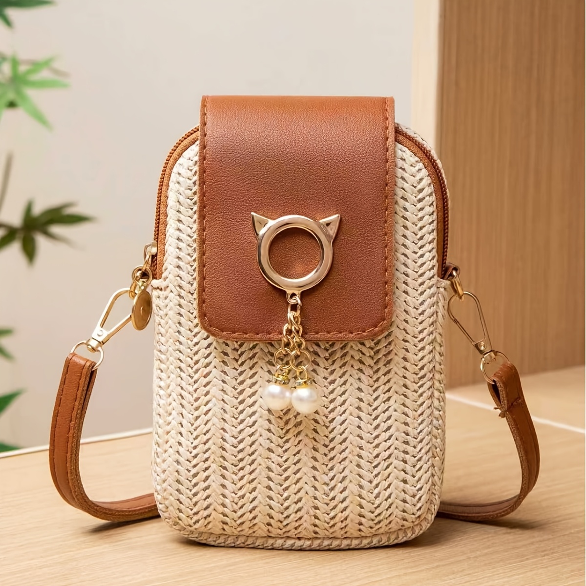 TEMU Custodia per telefono in paglia intrecciata con nappe stile | borsa a tracolla a spalla singola con , borsa da donna casual boh矇mien