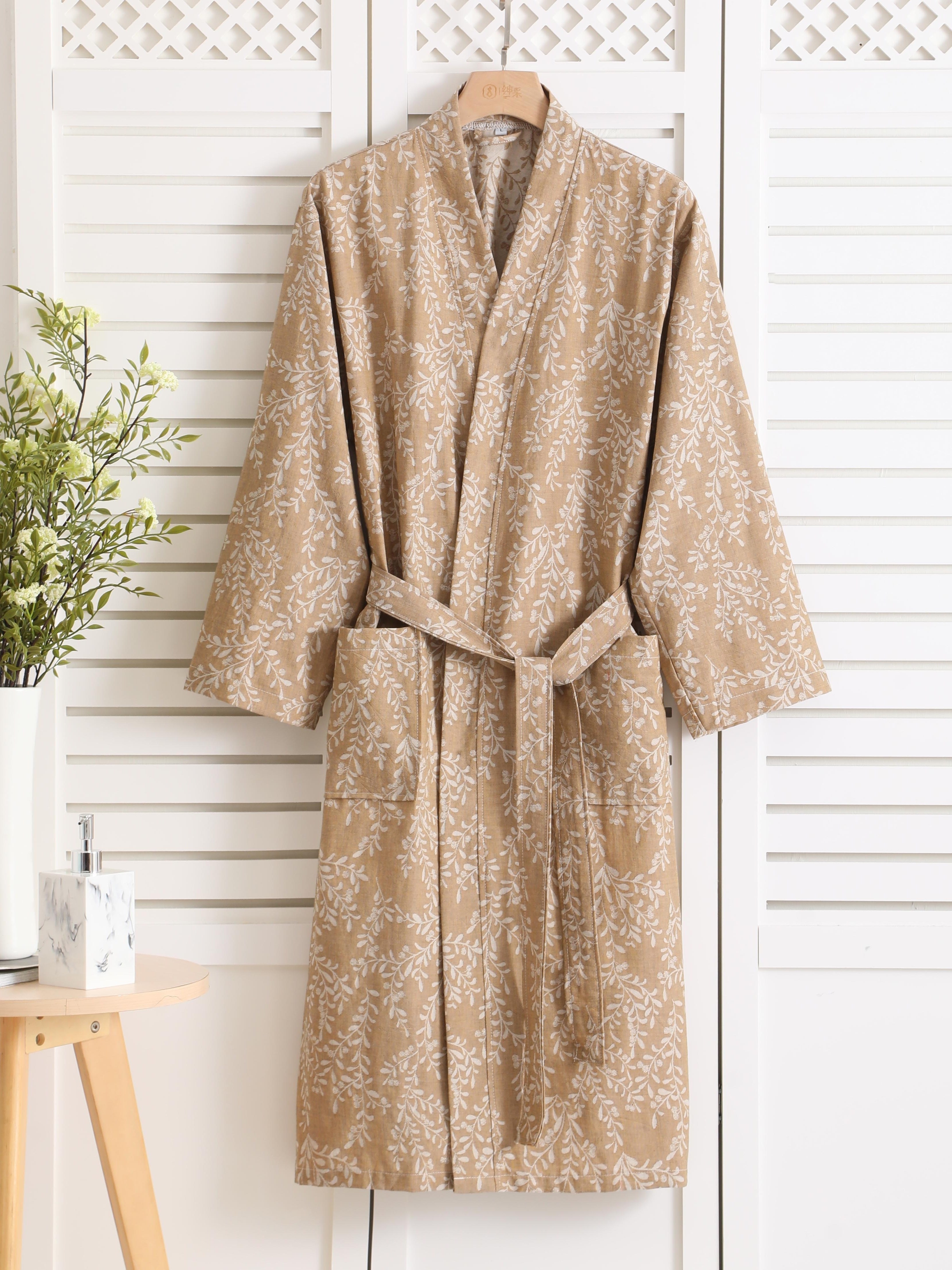 Spring and Summer Thin Cotton Single-layer Yarn Jacquard Bathrobe,  Absorbent Quick Drying Couple Pajamas, Women's Home Clothesrobe, PLUS SIZE