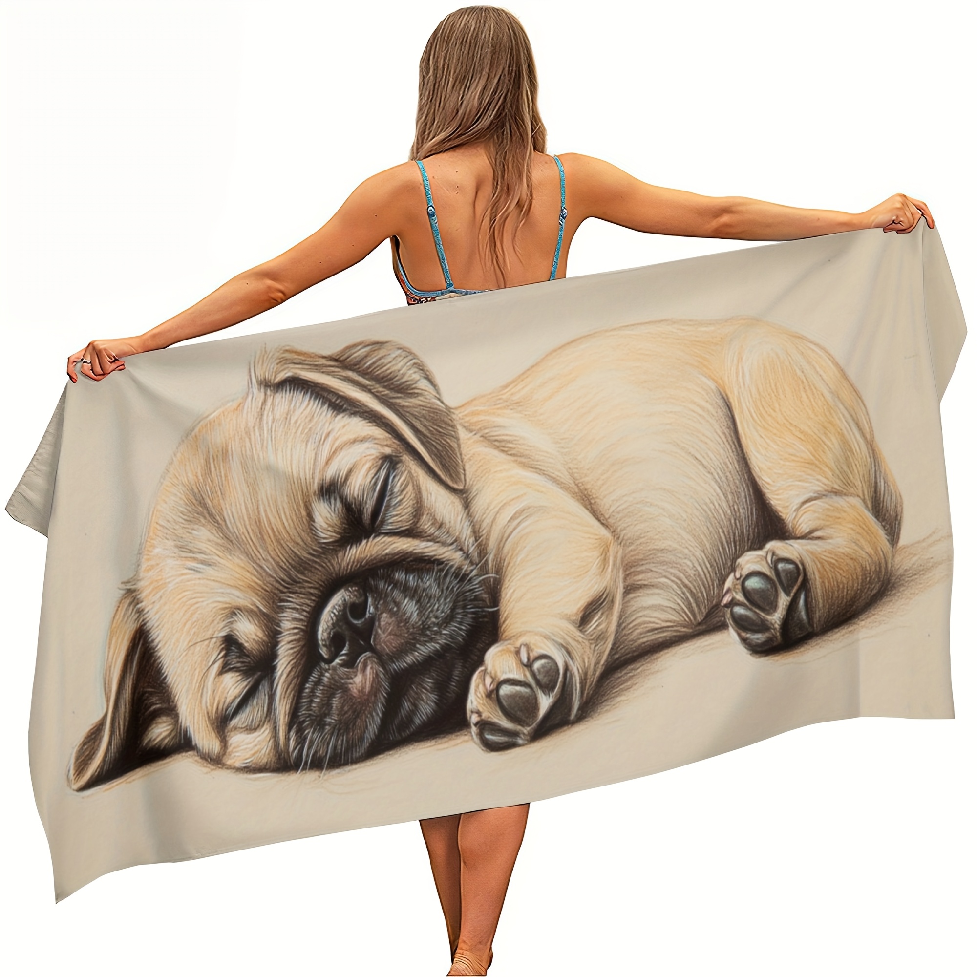 Microfiber Beach Towel With Sleeping Pug Puppy Design Lightweight_voghion.com