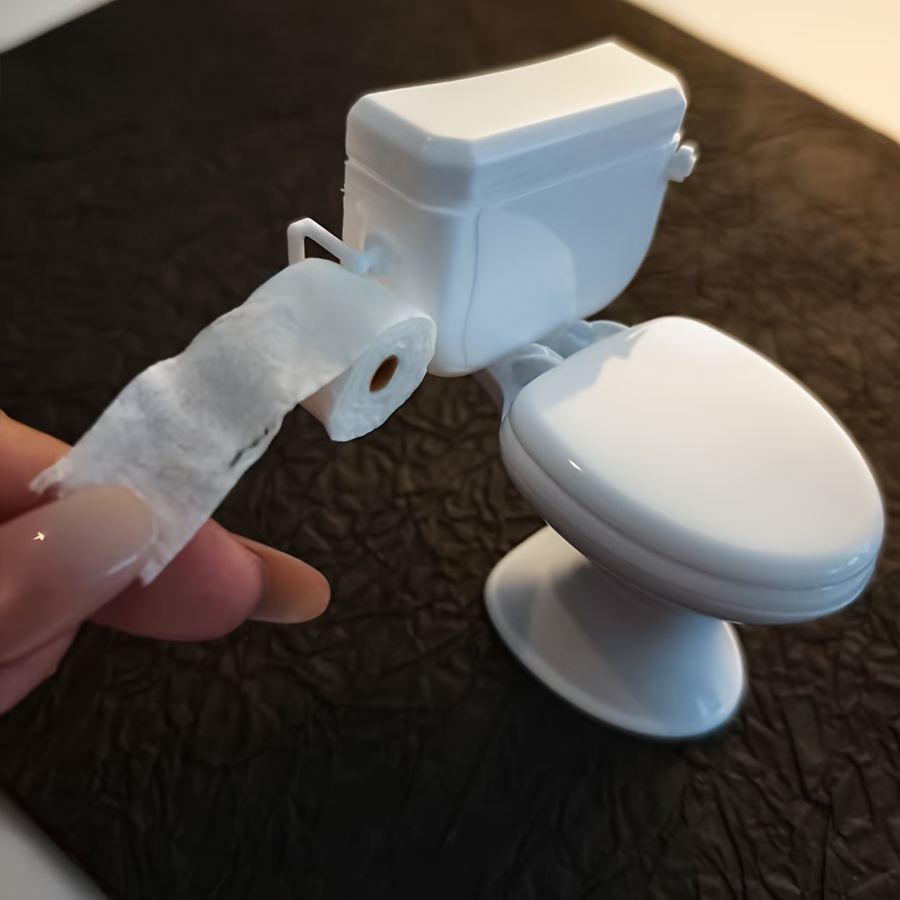 TEMU Dollhouse Furniture Decor, Miniature Toilet With Realistic Tissue Paper, Pull-out Mini Tissue, Flip-up Toilet Lid, Hanging Miniature Tissue,