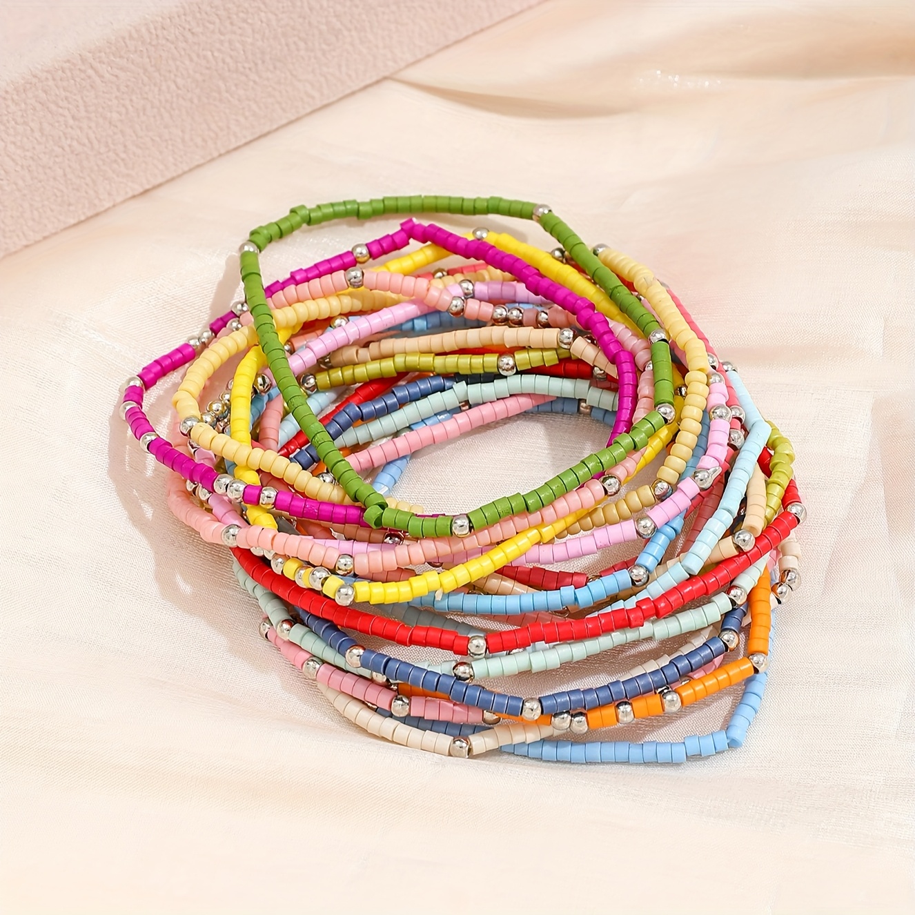 Versatile 19 Piece Beaded Bracelet Set, Mixed Glass and Plastic Beads