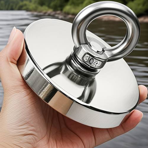heavy duty round neodymium magnet large with eye for retrieving items from lakes rivers and lawns polished wall mount salvage equipment
