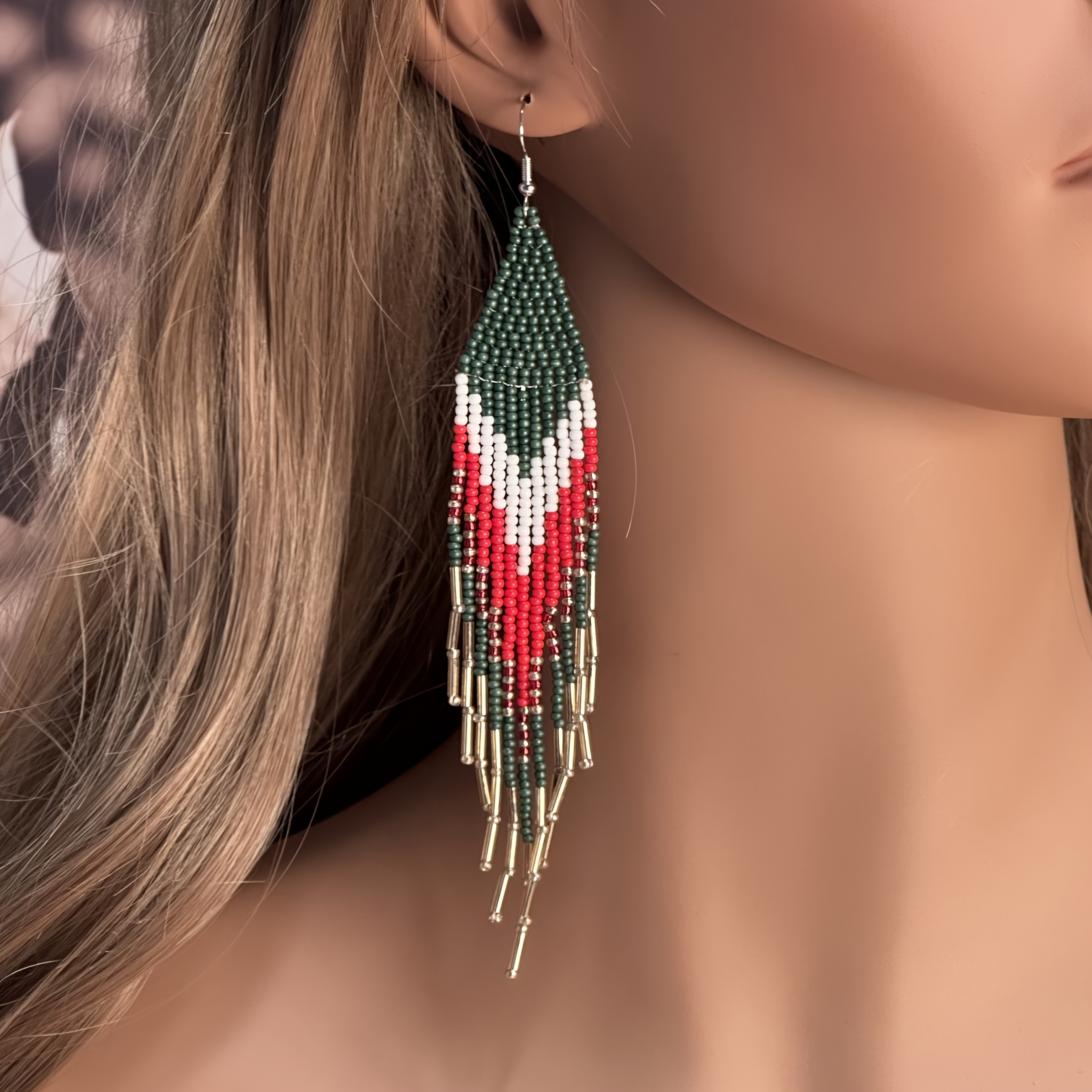 Women's Handmade Beaded Tassel Earrings in American Style