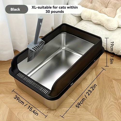 extra large stainless steel cat litter box with lid xl enclosed metal tray for large cats high rim and non stick leak proof design easy to litter box self cleaning cat litter box with free cat