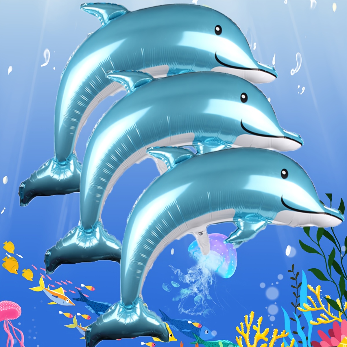 3pcs, 118cm, Purple, Large Dolphin Shape Foil Balloons, Wedding Balloon, Wedding Decorations, Birthday Party Decoration, Sea Theme Party Decor, For Halloween, Christmas