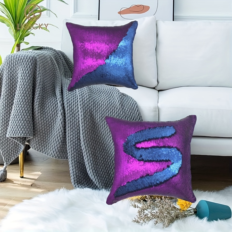 Purple Silver Flip Sequin Cushion Throw Pillow shops