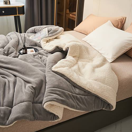 1pc couverture en laine de douce - double couche épaisse toute , housse de lit douce brossée adaptée pour lit, canapé ou salon - lavable en machine, confortable et