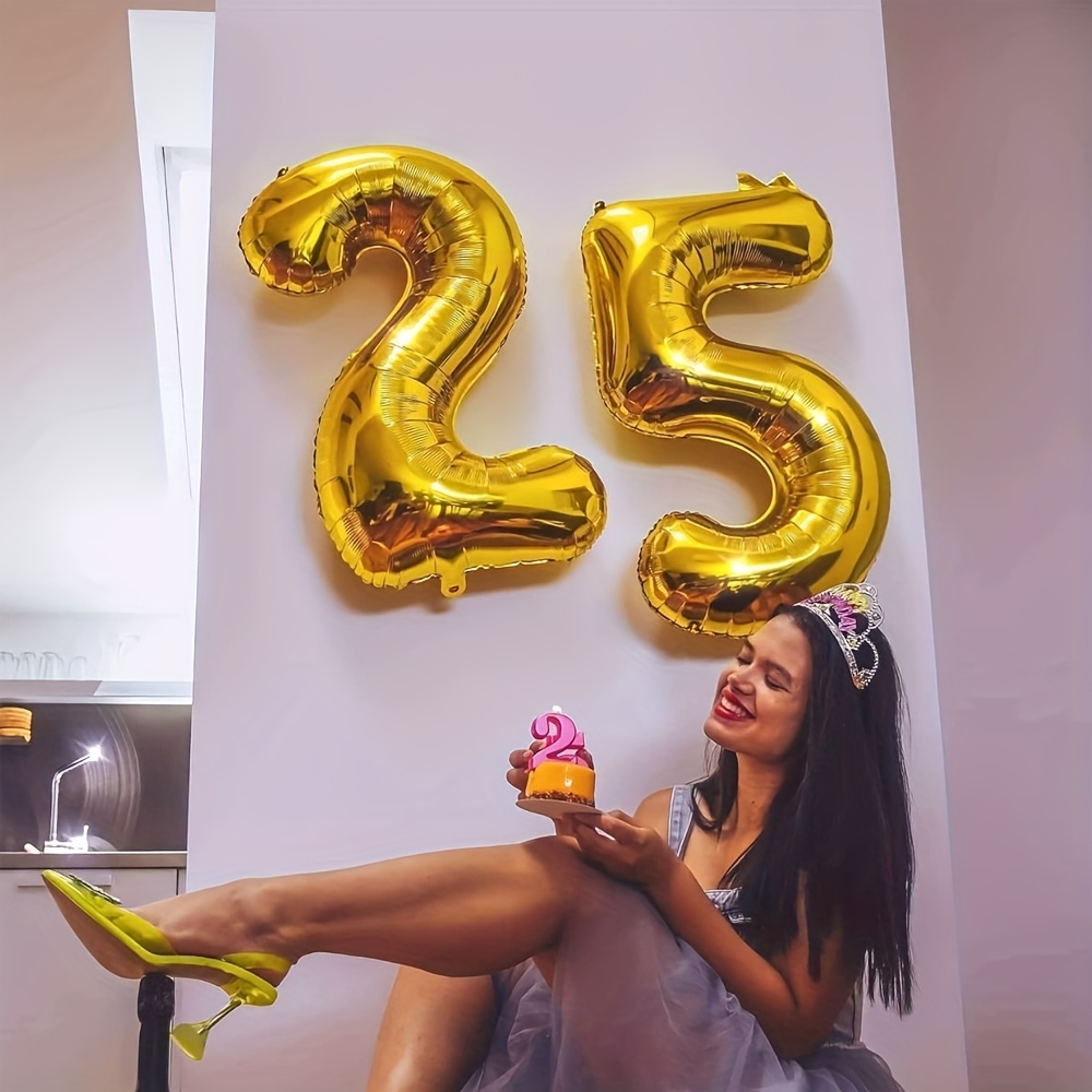 Giant Balloon Set, 32 Inch Giant 25 Balloon Foil Polyester Film Helium Balloons, For 25th Birthday Party Supplies Anniversary Celebration Decorations, Halloween Decorations, Christmas Decorations