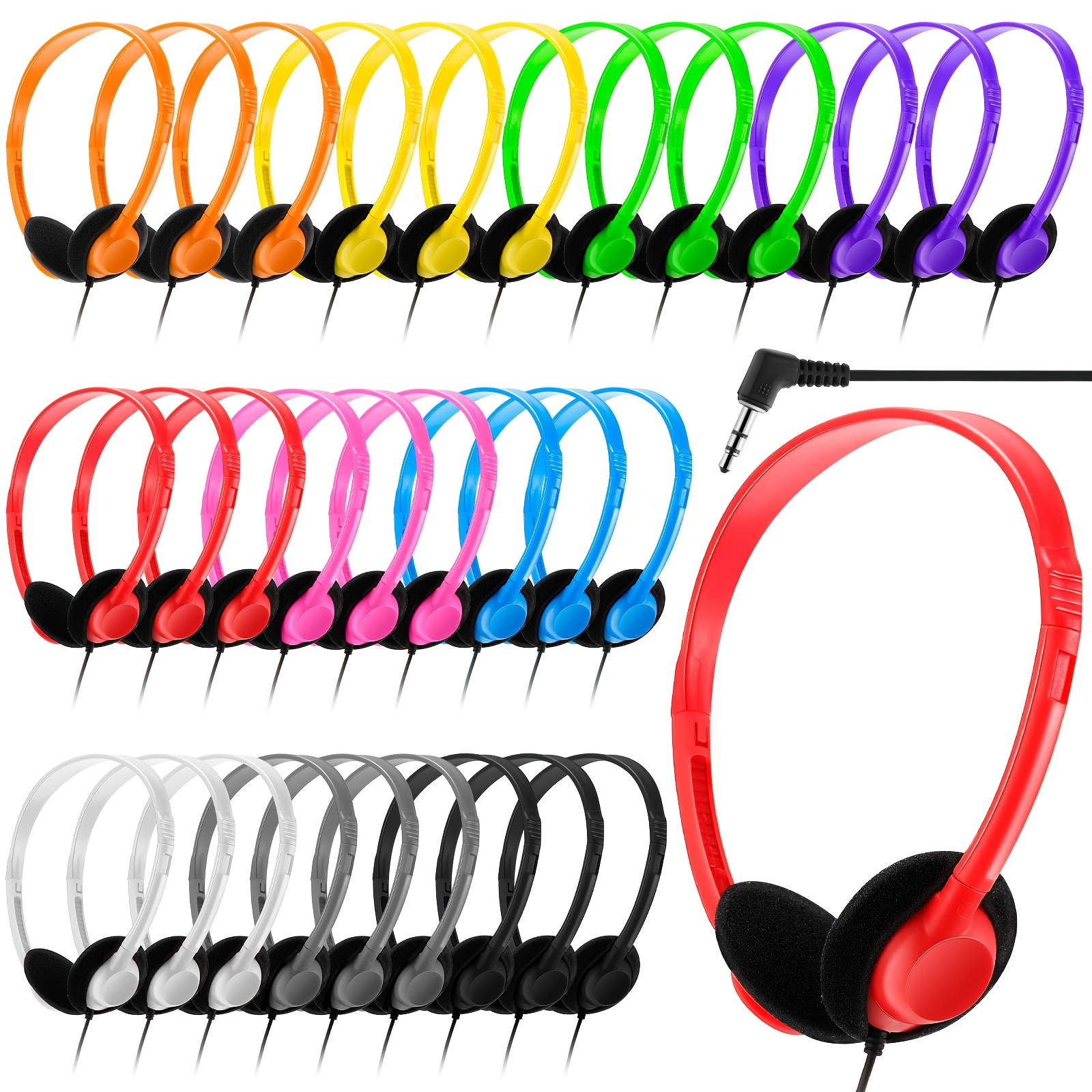 

30 Pack Adjustable Headphones Set For Students, Classroom Bulk Earphones, Uncharged Over-ear Headsets With 3.5mm Jack, Abs Material, Fits 14+, For School, Adults & Educational Use - Assorted Colors