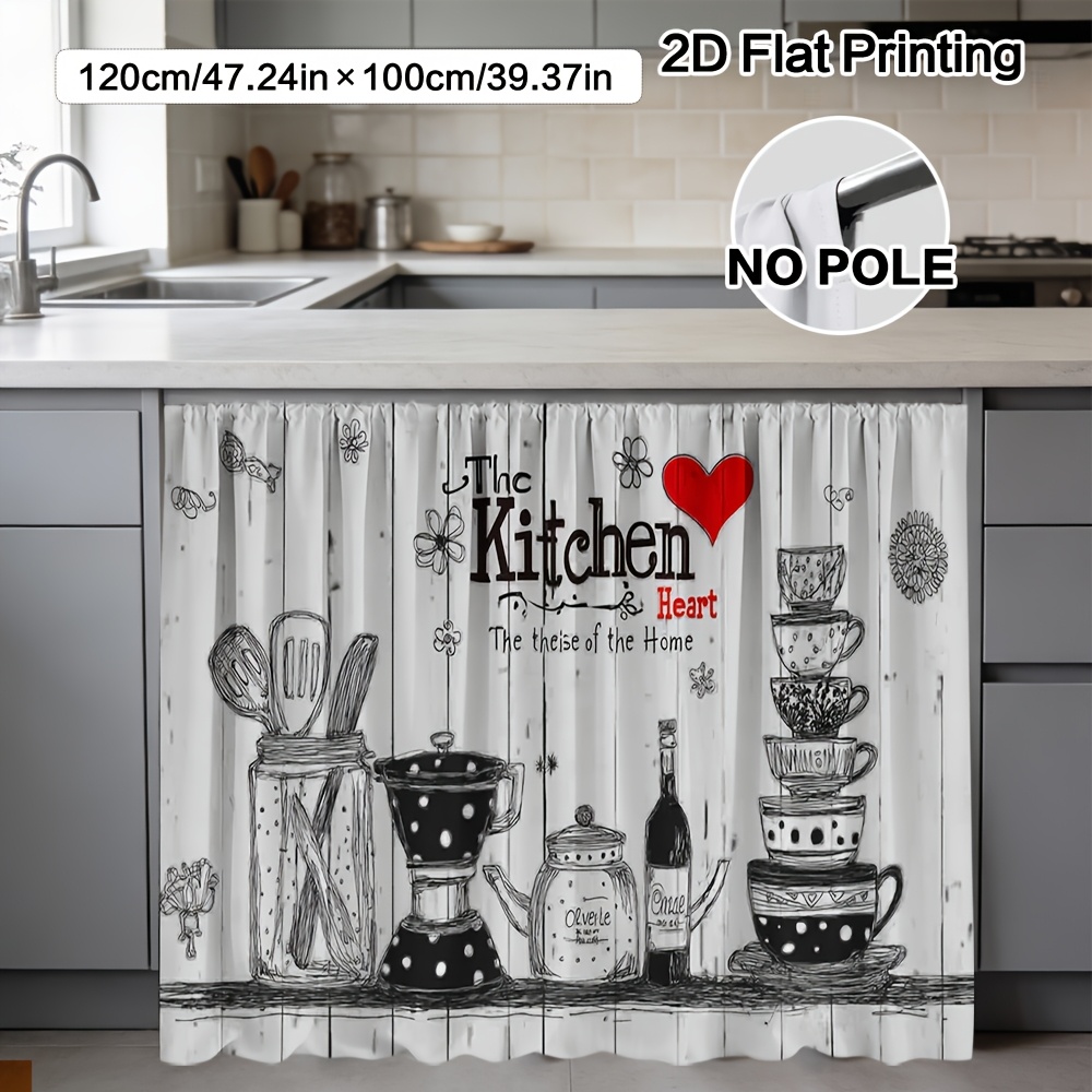 TEMU 2d Flat, (2d Flat) 1pc Kitchen Utensils And Quotes Curtain & Cabinet Decor - Party Banners Material Easy To Clean, Rod For , Study Laundry Room