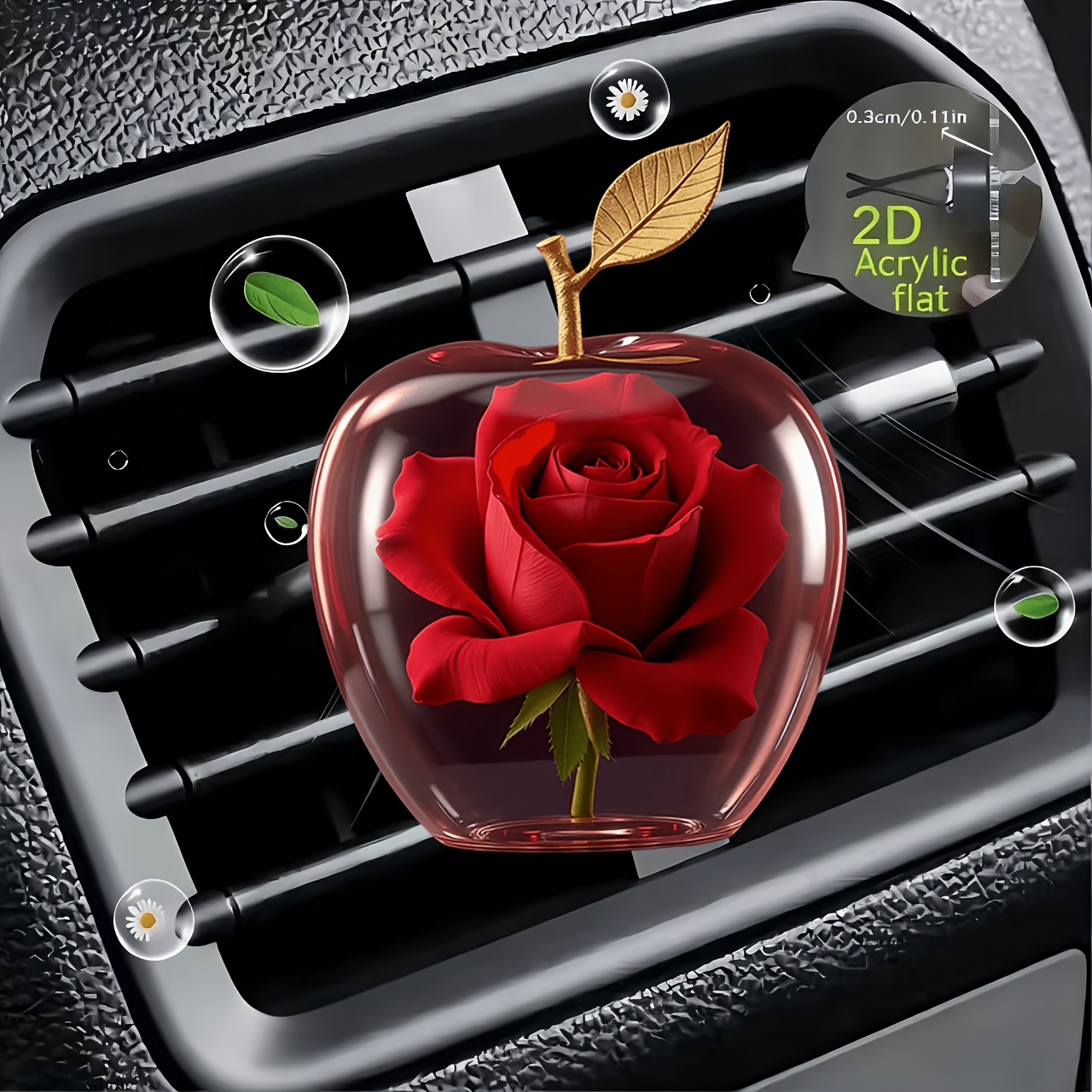TEMU 2d Flat Exquisite Rose Red Air Vent Clip Decoration, "no Fragrance Source", Equipped With Double-layer Sponge Sheet, Car Acrylic Diffuser, Can