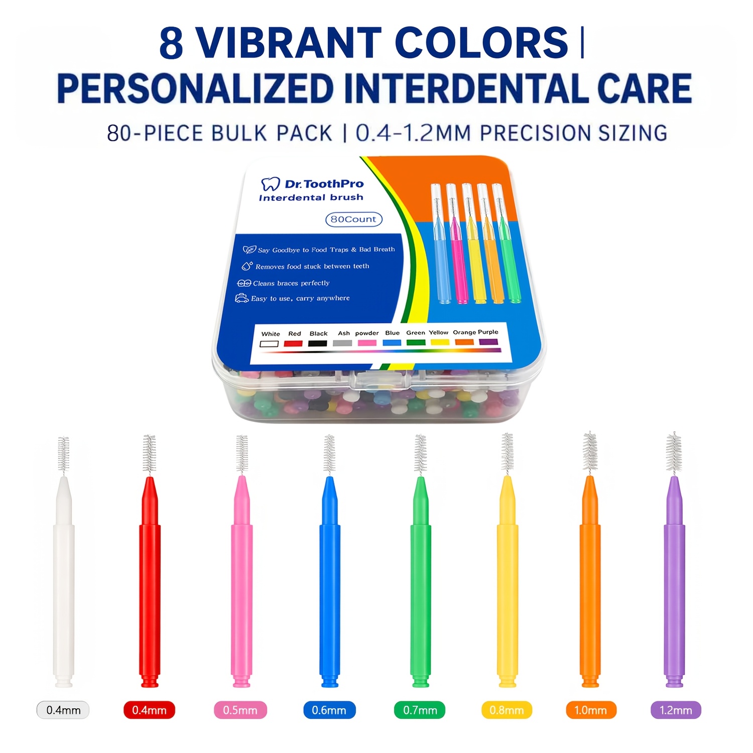 Image of 80pcs Mixed Color Interdental Brushes, 7 Sizes Soft Nylon Bristles, Ergonomic Handle, Remove Plaque, Portable Oral Care Tools For Braces Adult Daily Hygiene