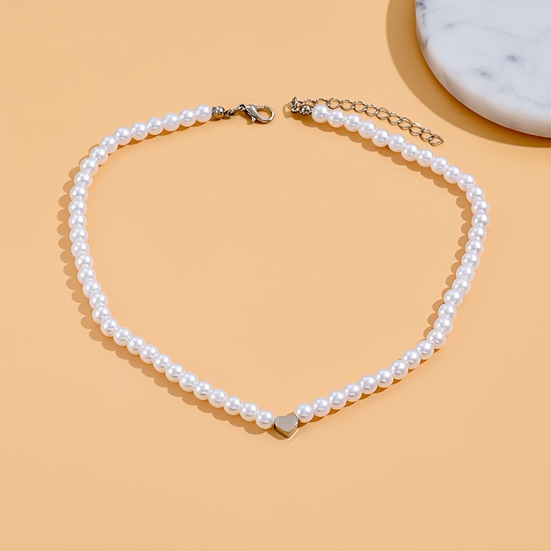 Image of 1pc Minimalist Short Heart Necklace, Fashionable Vintage Collarbone Chain, Handmade Chain -cut To Size, Beads Adjusted