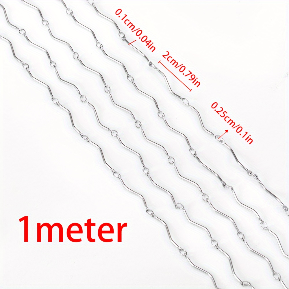 Image of 1 Meter Stainless Chain, Smooth Wavy Wire Connecting Bar Jewelry Chain For Bracelets, Necklaces And Jewelry Making Supplies