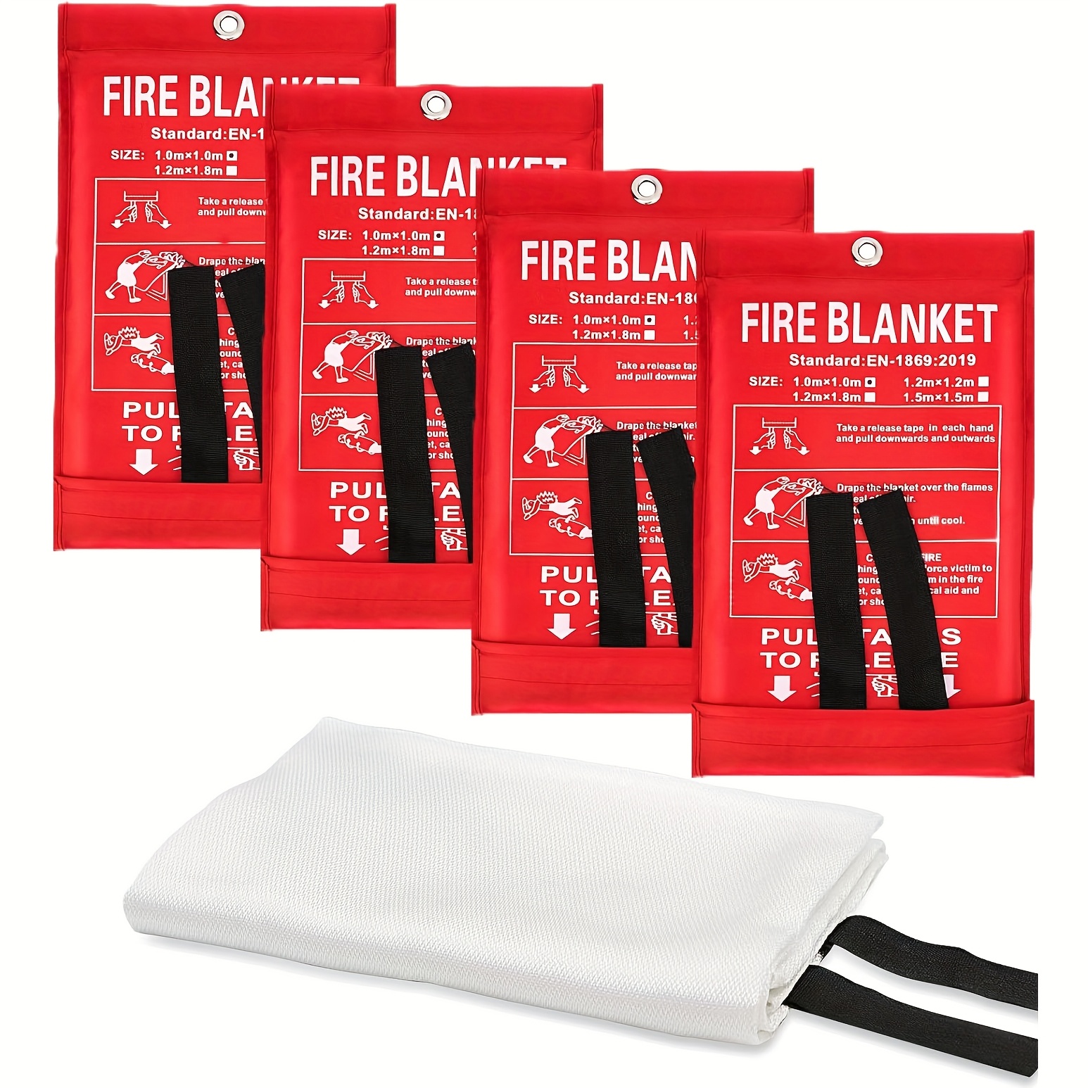 E-shop Set mit 4 feuerfesten Decken - 39 Zoll x 39 Zoll, flammenhemmende Glasfaser-Feuerschutzdecken, geeignet für Zuhause, Küche, Schule, Auto,