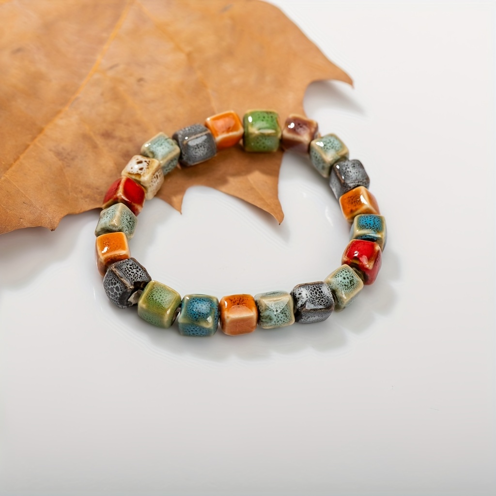 1pc, Women's Woven Bracelet, Handmade, Shape And , Random Pattern And Position, Ceramic Bead Multicolor Bracelet, Creative Gift Unisex, Ceramic