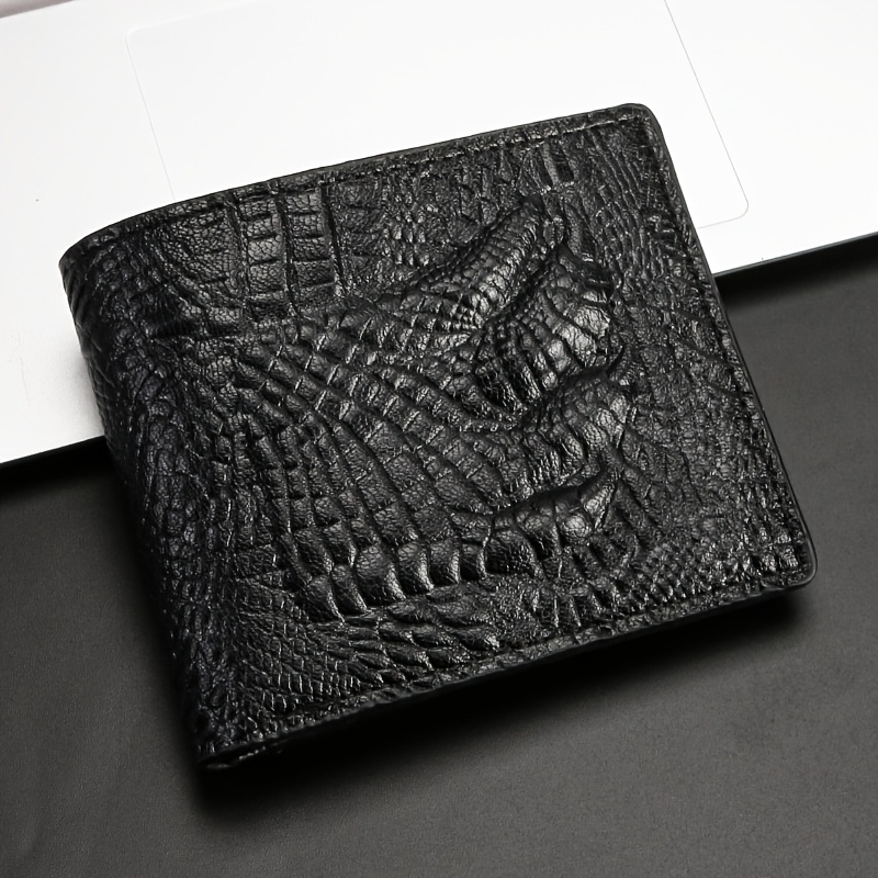 TEMU Vintage Crocodile-patterned Short Wallet For Men Ultra-thin Multi-compartment Portable Men's Wallet Men's Front-pocket Wallet Coin Purse