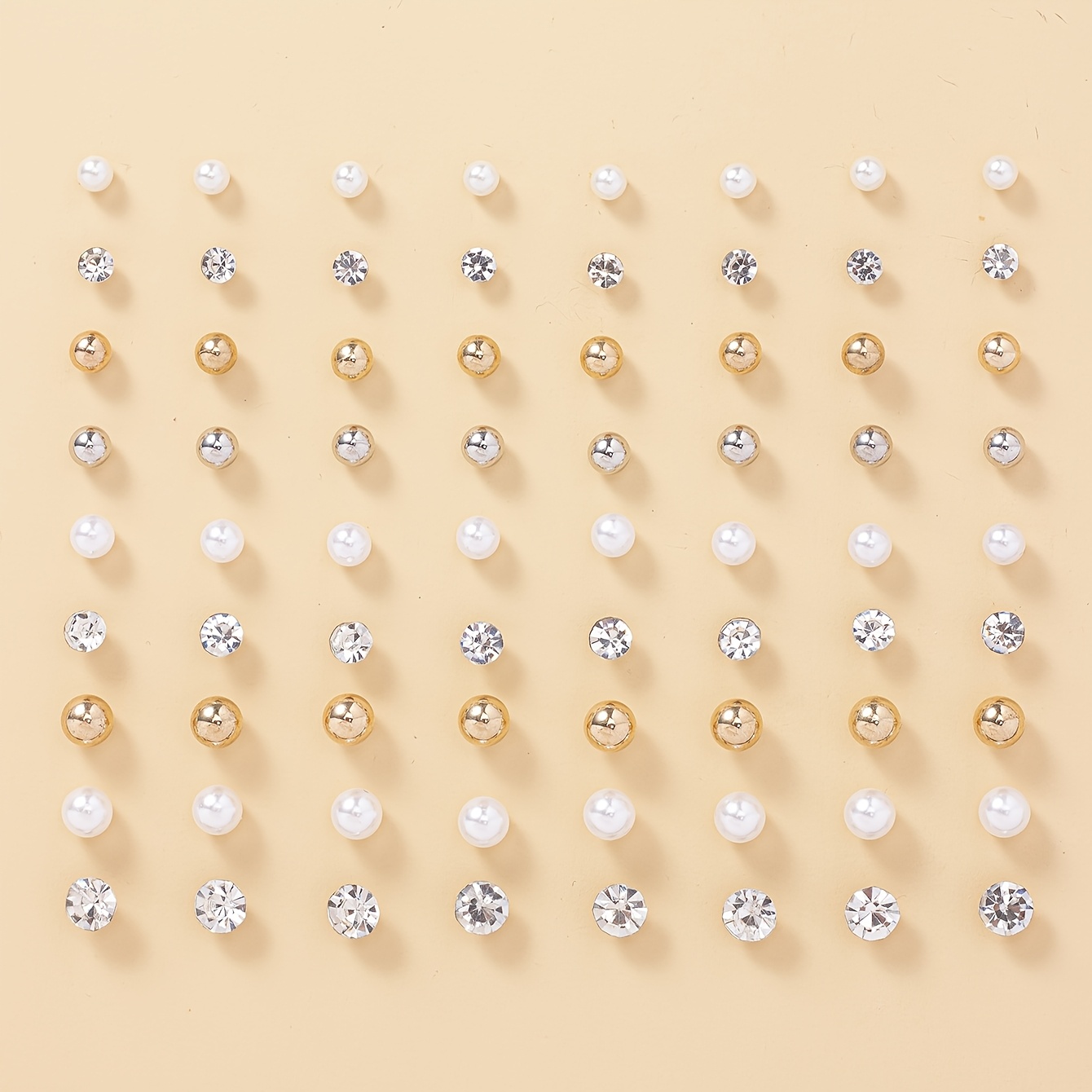Image of 1 Set Of 36 Pairs Of Fashionable, Easy, Fresh, Cute And Elegant Stud Earrings Set For Women's Jewelry, Suitable For Daily Wear, Holiday Gifts, With Earring Display Stand