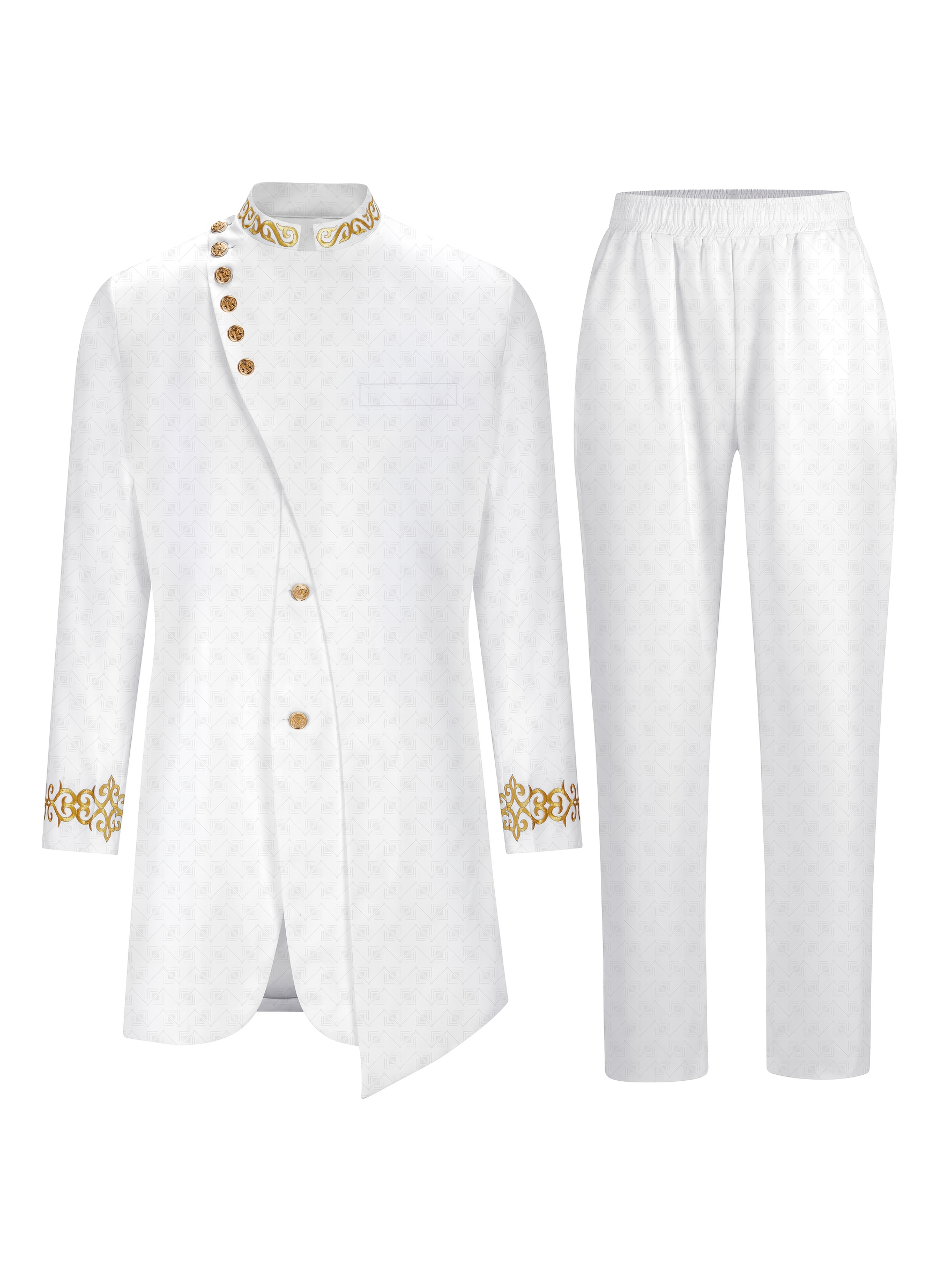 Men's Casual Long-sleeved Two-piece Suit, Mid-length Top And Trousers, Casual Suit, Business Casual, Modern Menswear, Geometric Pattern, Durable Material, Machine Washable, Longsleeve Suit, Matching Set, Office Workers, Stylish Men