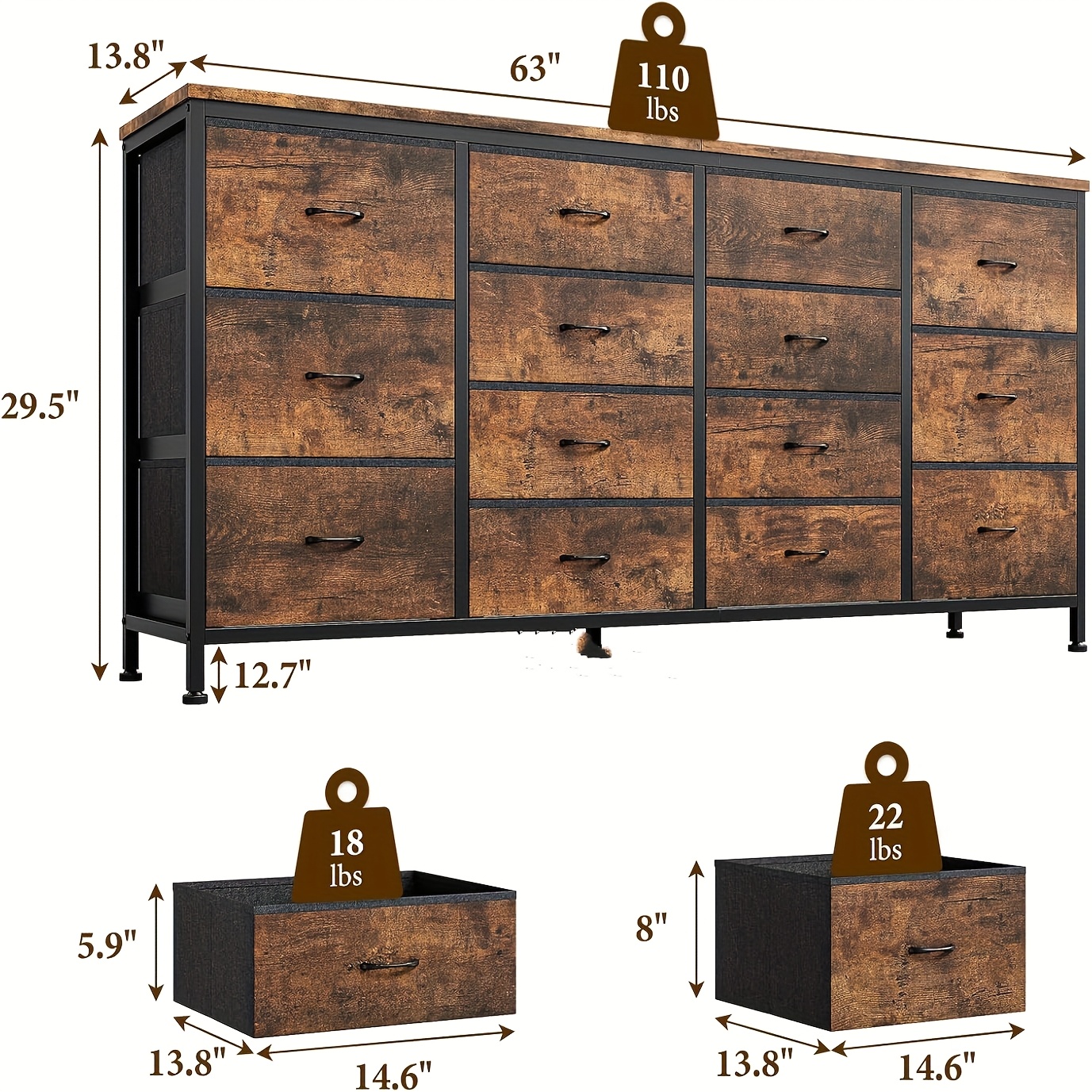 Image of Modern Hall Storage Unit Featuring 14 Drawers, Constructed With A Fabric And Metal Frame, Suitable For The Bedroom Or Living Room, Measuring 160 X 35 X 75 Cm