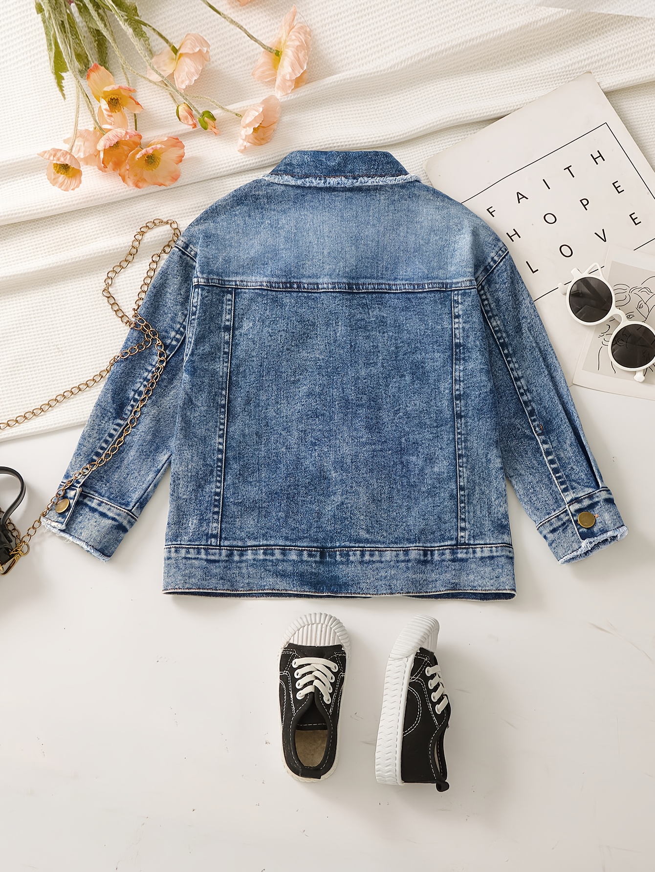 girls vintage distressed denim jacket long sleeve Temu Oman