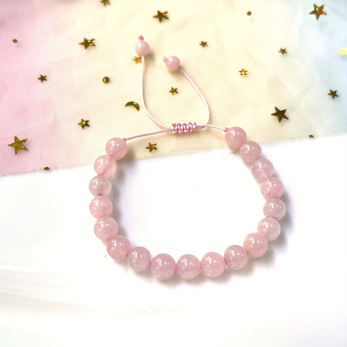 TEMU 1pc Rose Quartz Bracelet For Women Love And . Elegant And Fashionable Bracelet. Handmade With 8mm Rose Quartz. Adjustable Braided Cord. Suitable
