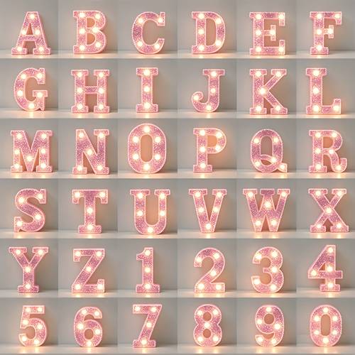 a z pink marquee light up letters with glitter alphabet cool white led lights suitable for pink birthday party decorations battery controlled letter sign for girls room vanity table decor plastic letters a z