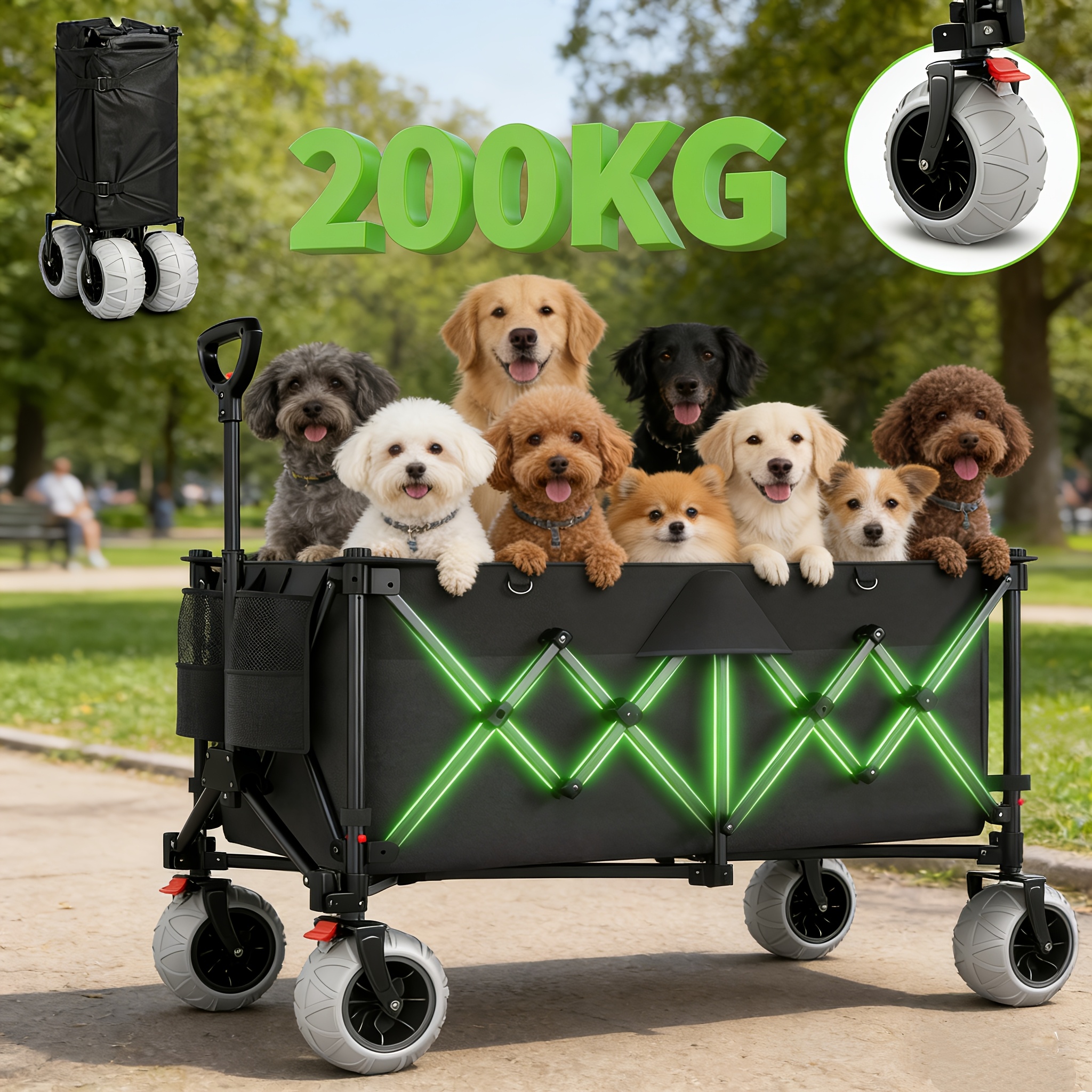 Image of Devoko Pet Stroller Cart For Dogs 200kg Heavy Duty Folding With Large Wheels, Collapsible Outdoor Dog Trolley For Multiple Pets, Travel, Camping, Garden, Park