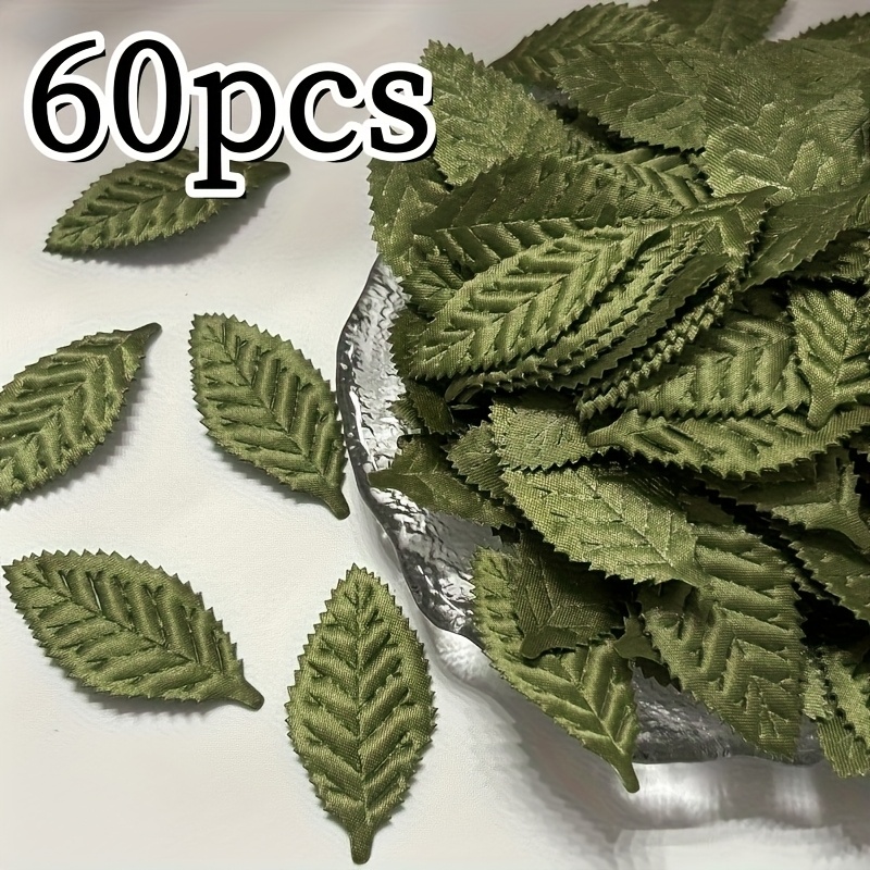 Image of 60pcs Green Fabric Leaves, Materials, Artificial Leaf Decorations, Wedding Decorations, Home Decorations, Christmas Decorations, Clothing, Backpacks, Hair Clips, Jewelry Making Kits
