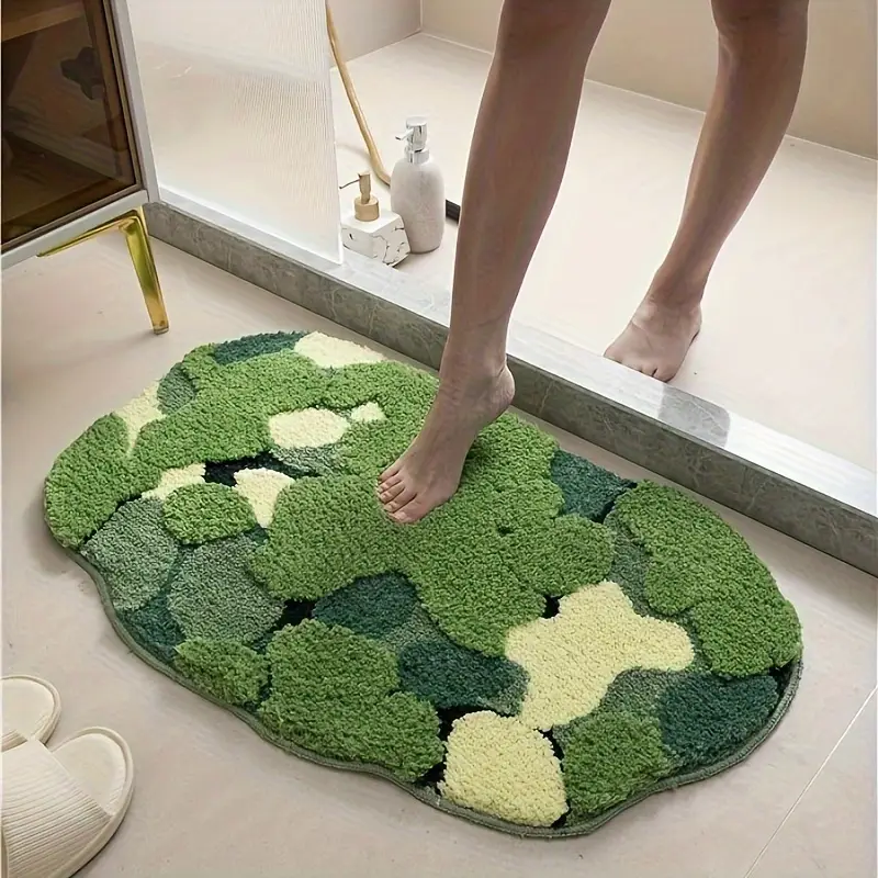 ultra soft plush moss shaped bath mat with non slip tpr backing super absorbent polyester machine washable rectangular rug for bathroom decor Product details 1