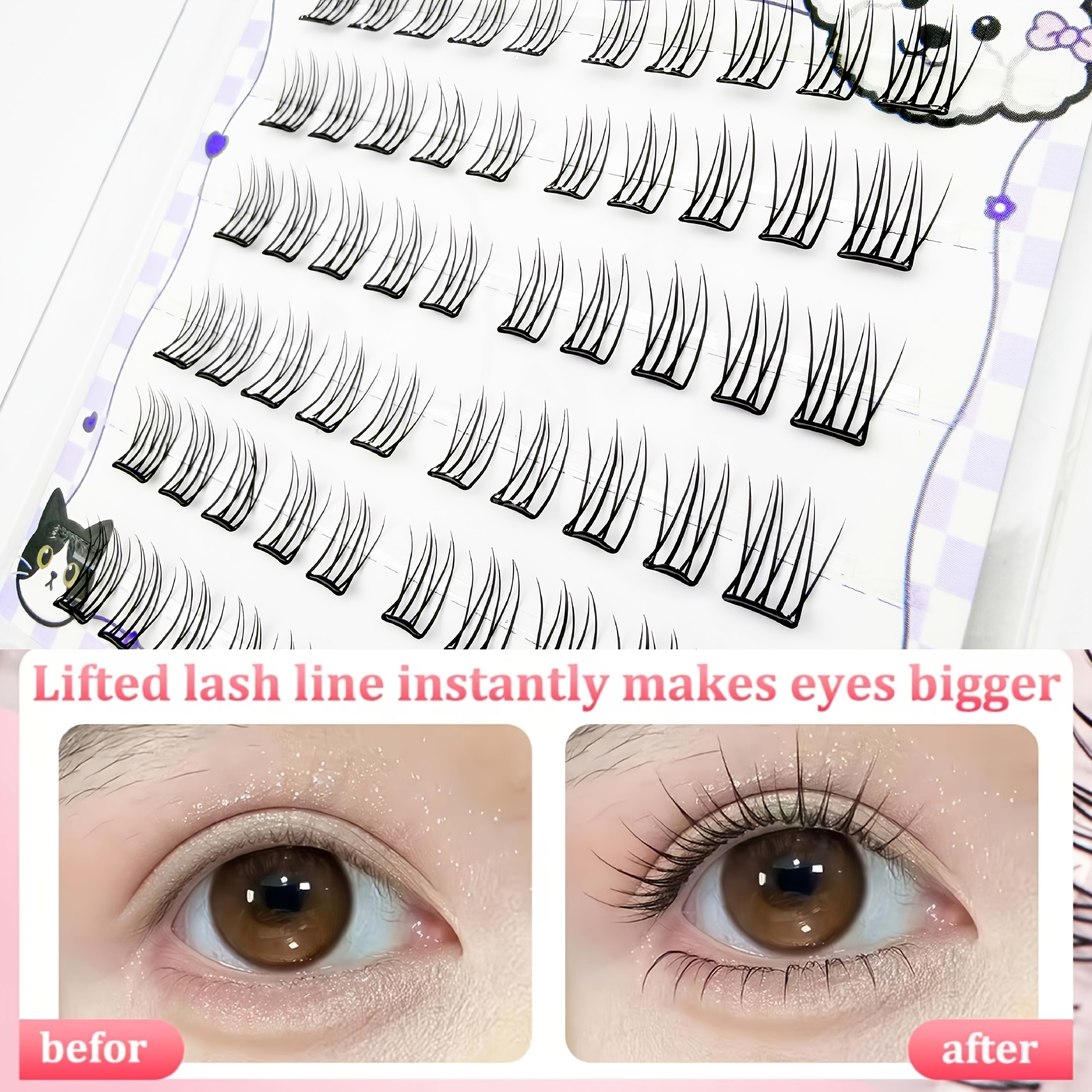 Glueless Uplifted Individual Lash Clusters, Pre-Glued Thin Stem