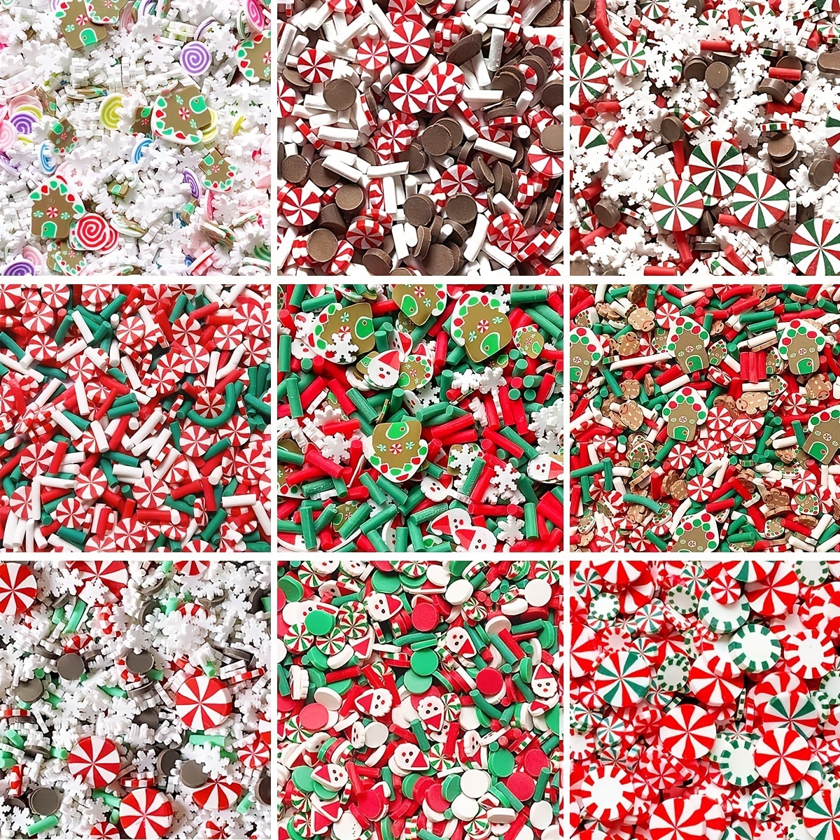 

9 Varieties - 50g Faux Christmas Candy Polymer Clay Pieces, Unscented Diy Craft Decorations For Nail Art, Cake, And Phone Decoration