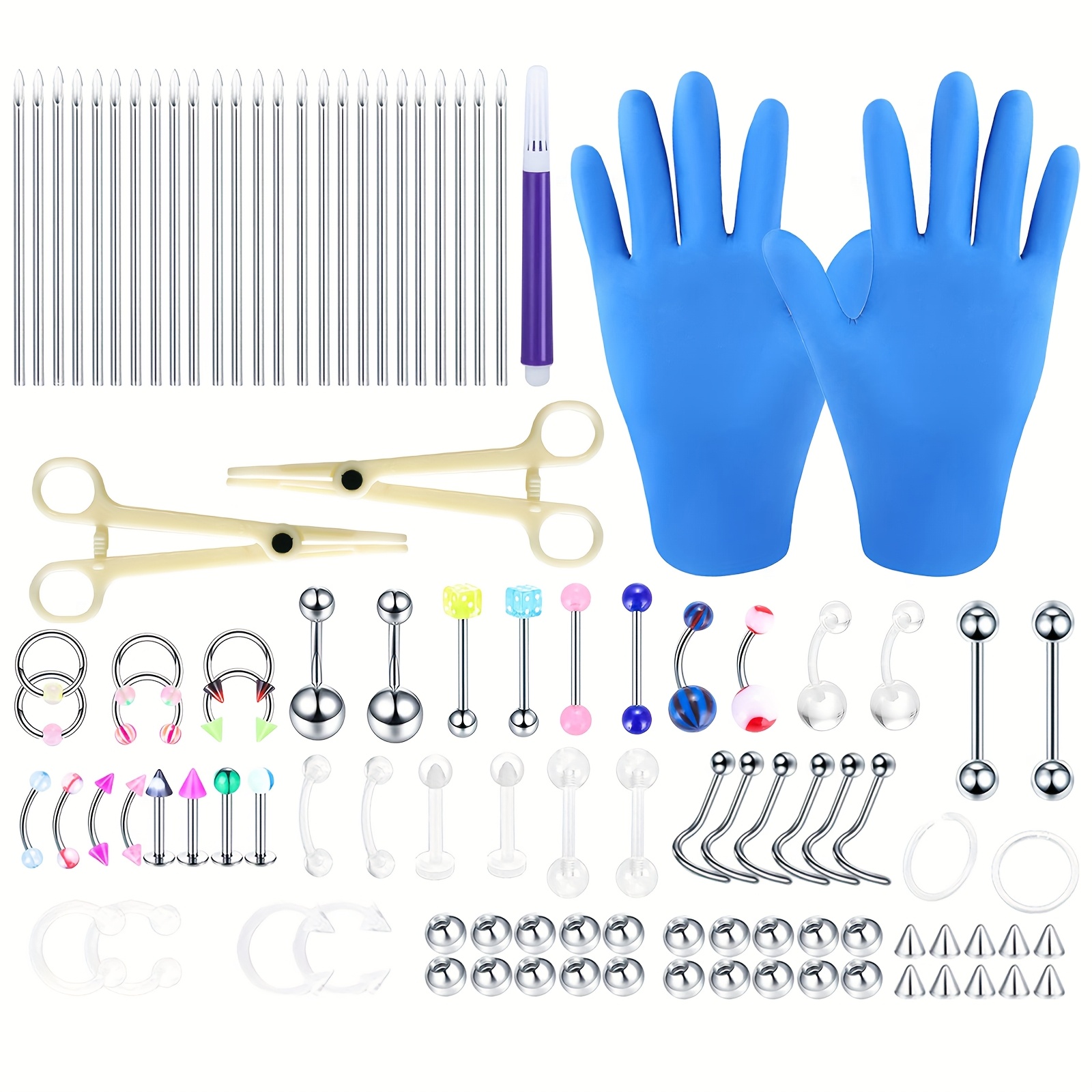 

142pcs Steel Piercing Kit - Set , Gloves, Clamps, And For Labret, Lip , , Daith, , , Belly - 14g 16g 20g Jewelry