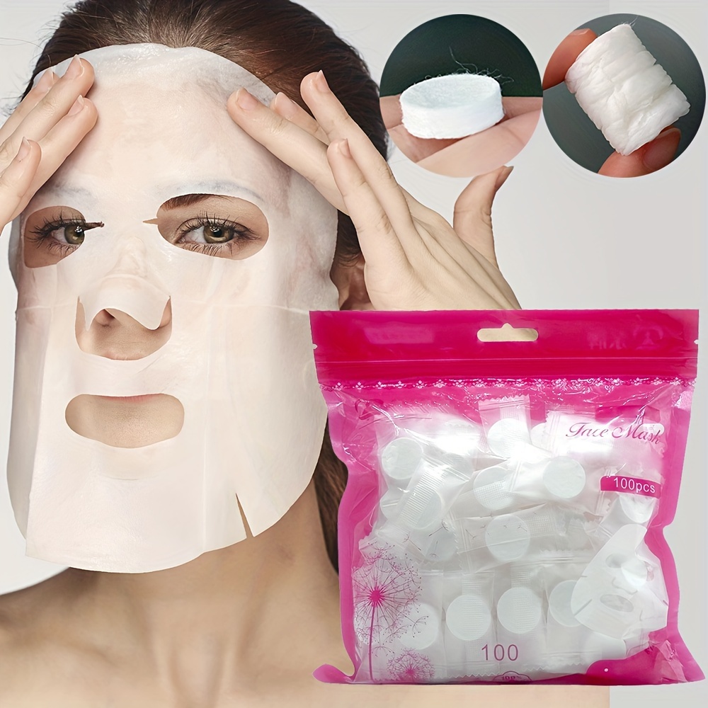 

100pcs Pure Cotton Compressed Facial Mask Sheets, Disposable Non-woven Spa Hydration Paper Masks, Diy Skin Care Dry Sheet Masks For Face Moisturizing, Individual Packaging