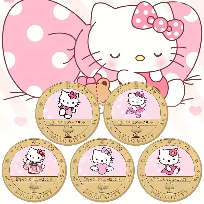 

1pc Sanrio Hello Kitty Iron Commemorative Coin, Collectible Metal Token For Anniversaries, Birthdays, Christmas, Valentine's, Thanksgiving, New Year - No Electricity, Featherless