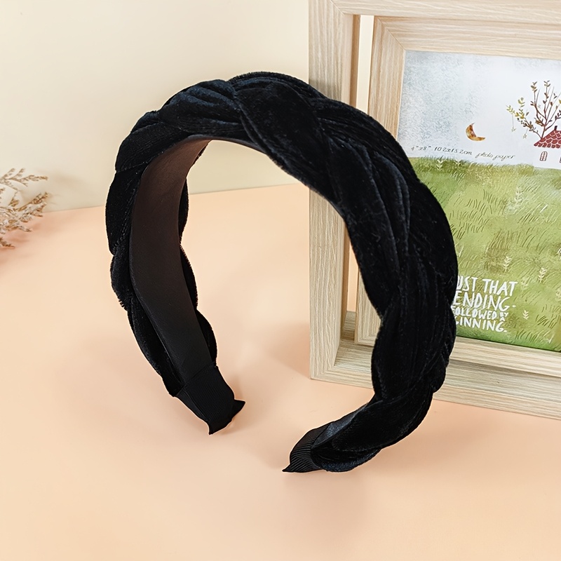 Image of Ins Influencer Velvet Braided Headband, Easy Wide-brimmed Fashion Hair Clip, High Skull Top Braided Headband