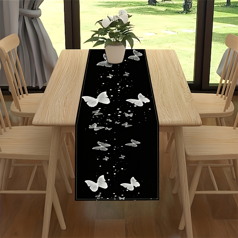 

Elegant Black & White Table Runner - Easy Clean, Polyester, Home, Kitchen, Outdoor Parties & Restaurants, Rectangular, 1pc, Rectangle Shape