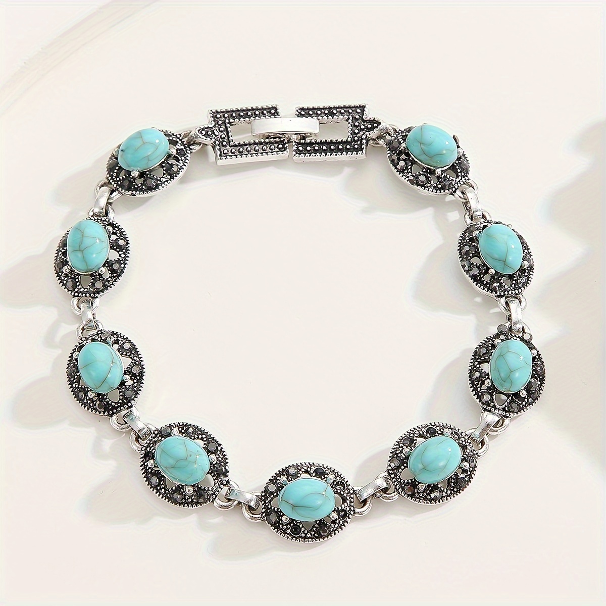 TEMU Un bracelet ethnique rétro et en argent 925, avec un design bohème turquoise pour femmes