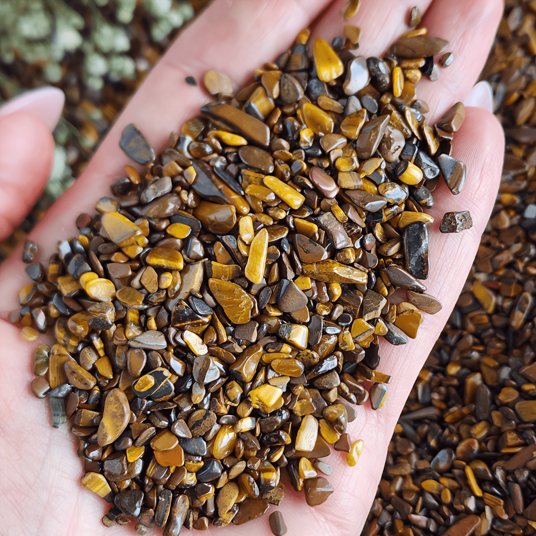 TEMU Natural Polished Tiger Eye Stone - Rounded Chips And Whole Stones, Suitable For Vase Filling, Birthdays, Weddings, Meditation Altars - Tiger
