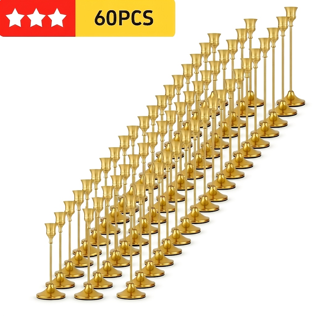 TEMU 60pcs Metal Candlestick Set, Wedding Table Centerpiece, Holder For Parties And Dinners, Vintage Candle Holder, Home And Christmas Decoration