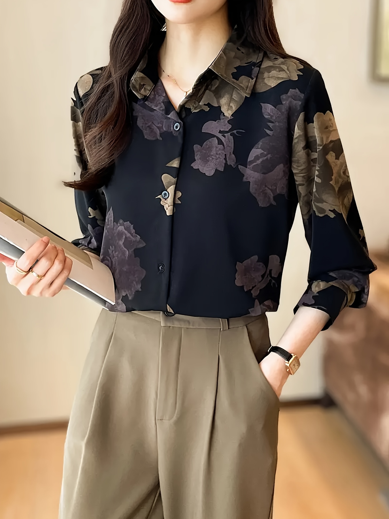 camisa larga estampado floral vintage mujer blusa Temu