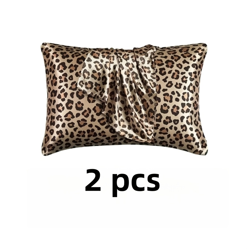 TEMU 2pcs Leopard Print Envelope Pillowcases, Cooling Satin Pillowcases
