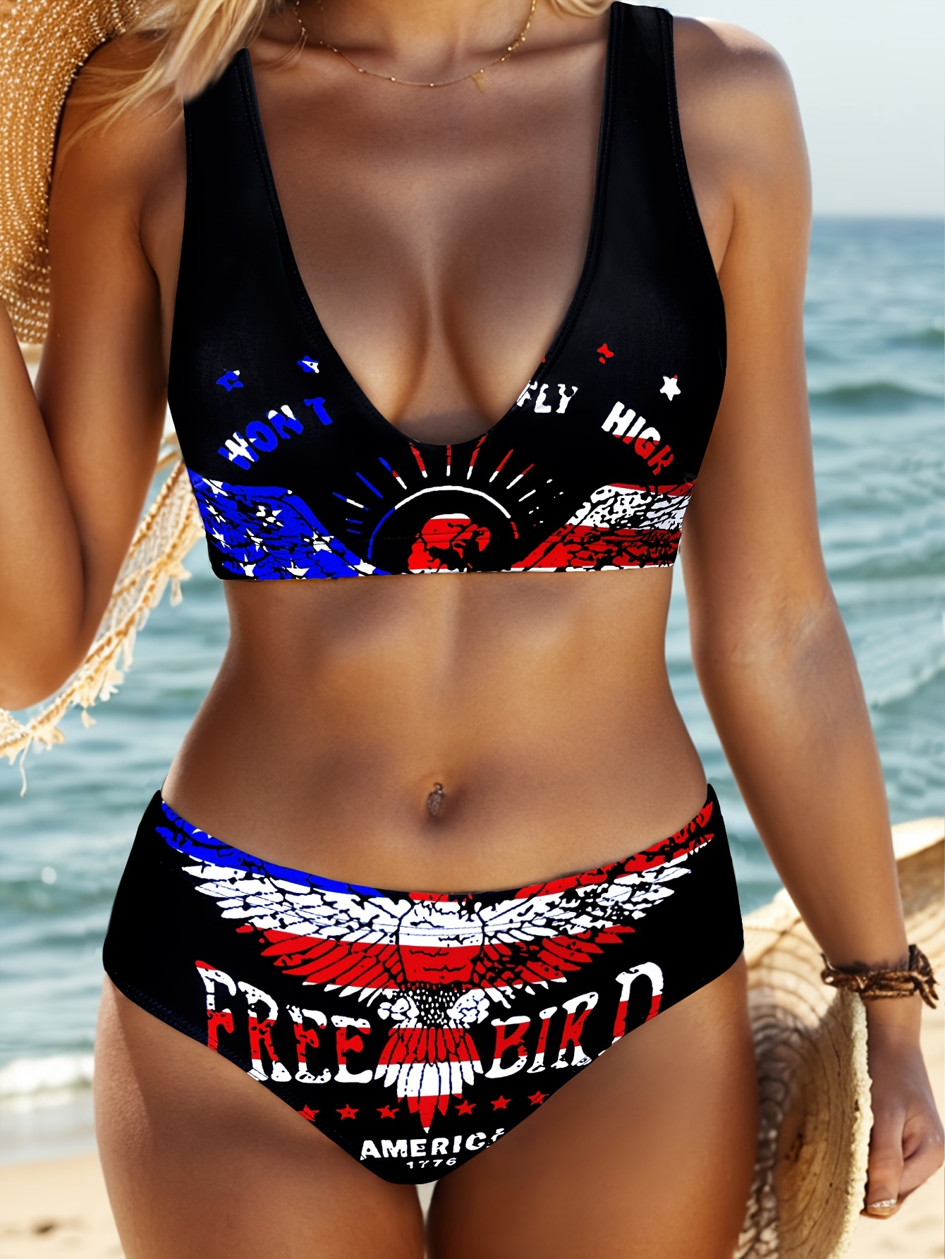 Factory Supply Fashionable Split Swimwear Women's Letter Print Two-Piece Bikini Beach Swimsuit