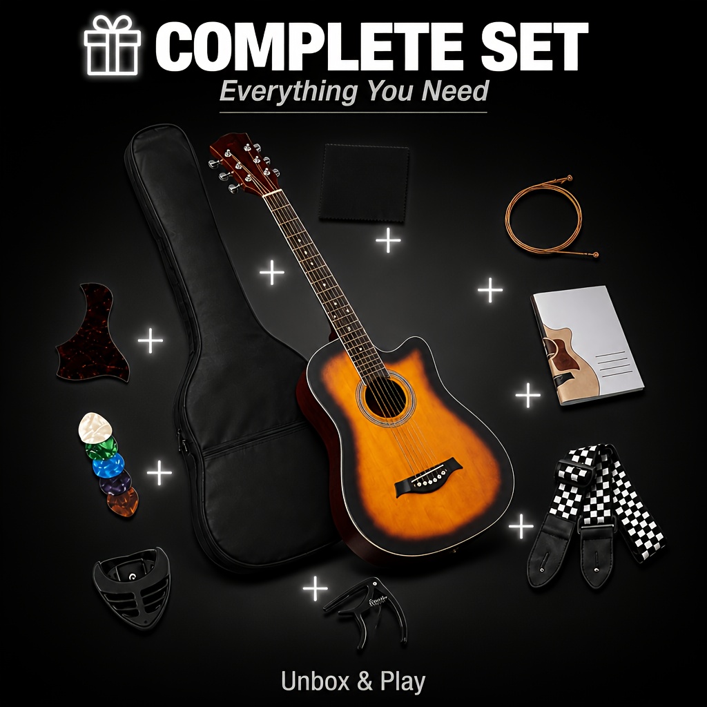 38 Inch Smooth Fretboard Acoustic Guitar, Comfortable Cutaway... product image 10