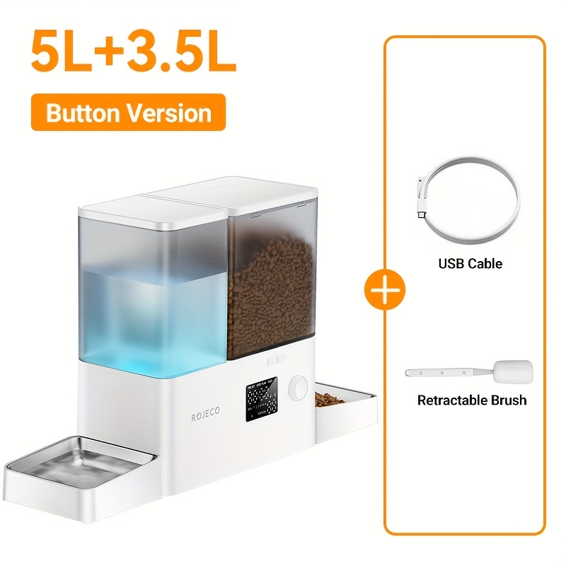 Image of Rojeco 8.5l 2in 1 Automatic Pet Feeder Gravity Water Fountain For Pet Dogs Cats 5l Food Dispenser + 3.5l Water Drinking With Stainless Steel Bowl