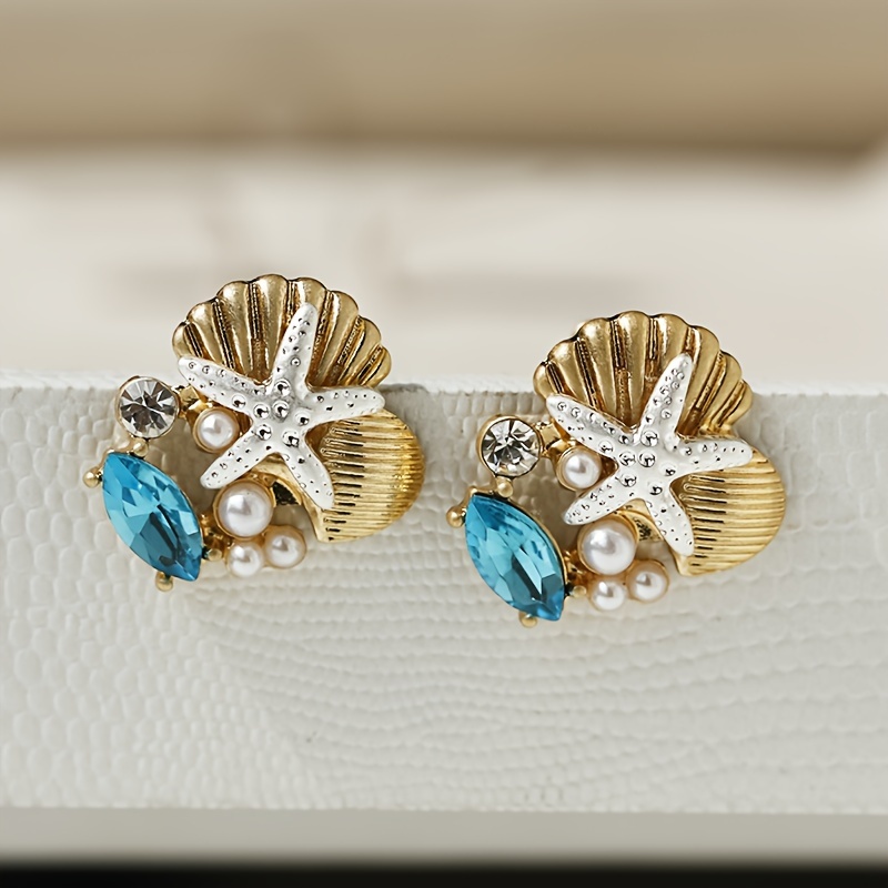 Seaside Beach Glass Gemstone Starfish Stud Earrings