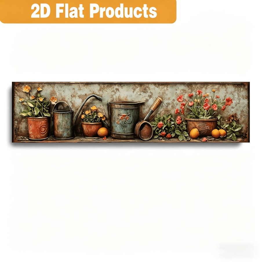 TEMU 2d Flat, 2d Flat - Vintage Garden Tools & Flowers Metal Wall Art Sign - 40.64cm X 10.16cm Aluminum Decorative Plaque For Home, Farmhouse, Porch,